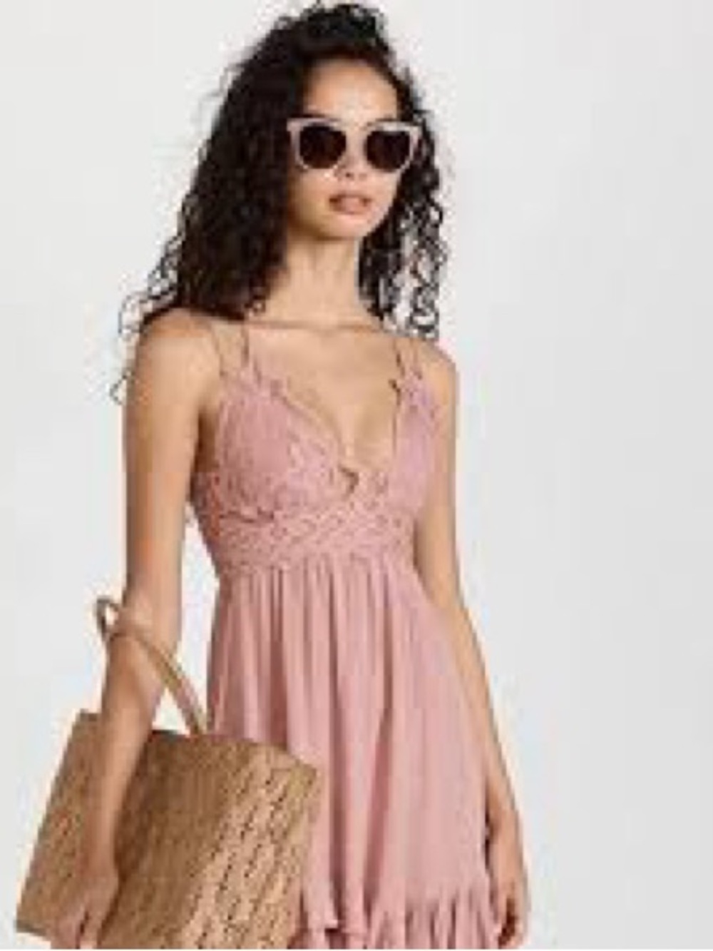 Intimately FP Adella slip Dusty Rose Crochet Lace Spaghetti Strap Mini Dress
